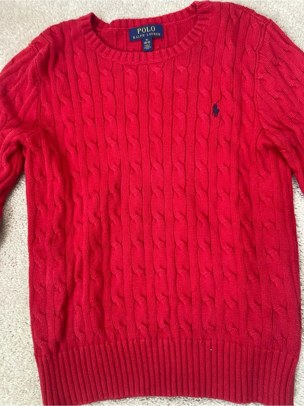 Polo by Ralph Lauren Red Cable Knit Crew Sweater